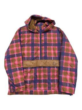 OFFLINE by Aerie Pullover Jacket Pink Plaid Half Zip Hooded Windbreaker XL